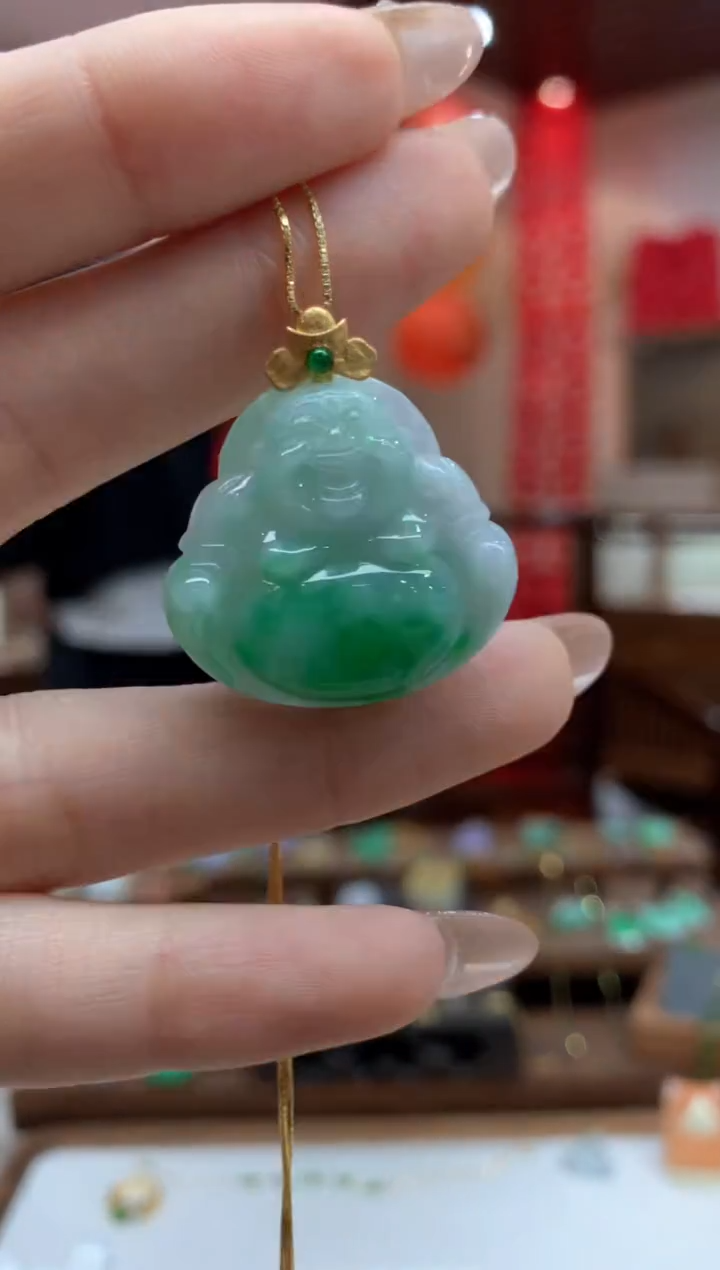 【闪购商品】翡翠吊坠(不含链)18K金镶嵌佛公