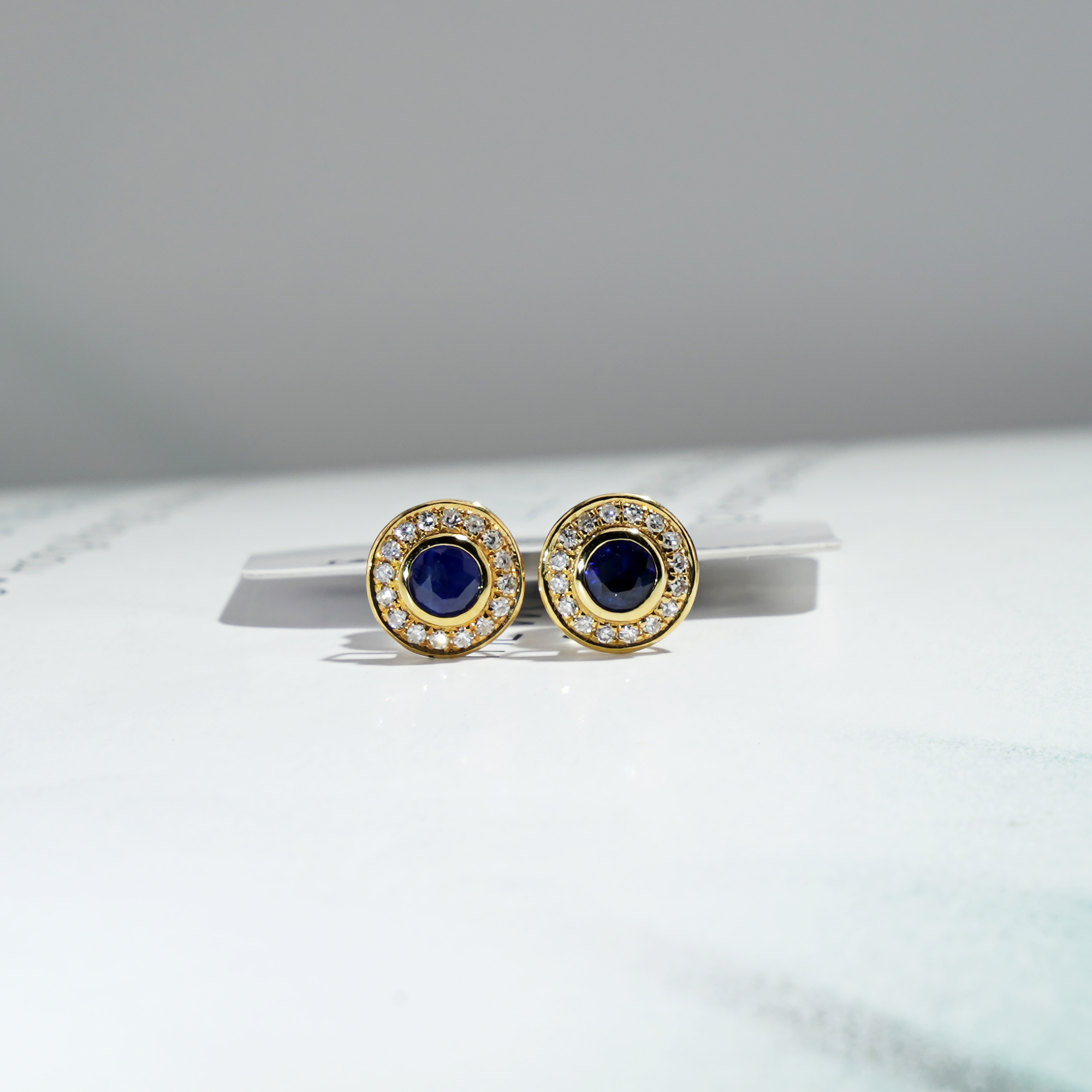 lanyanzi 0.35克拉天然蓝宝石耳钉 18K金钻石镶嵌