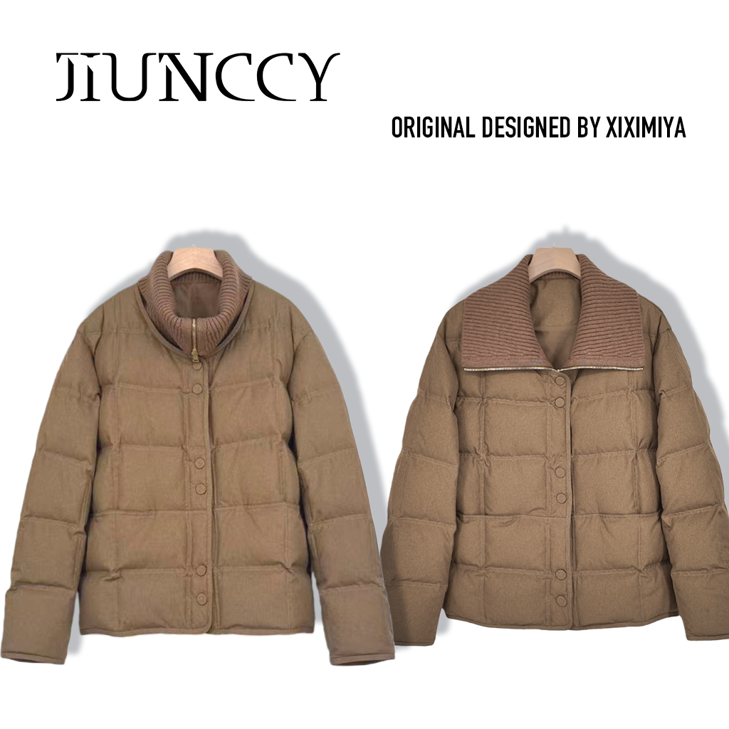 JIUNCCY【华格】90白鹅绒拼全羊毛领双线绗缝假两件羽绒服52YYRF038