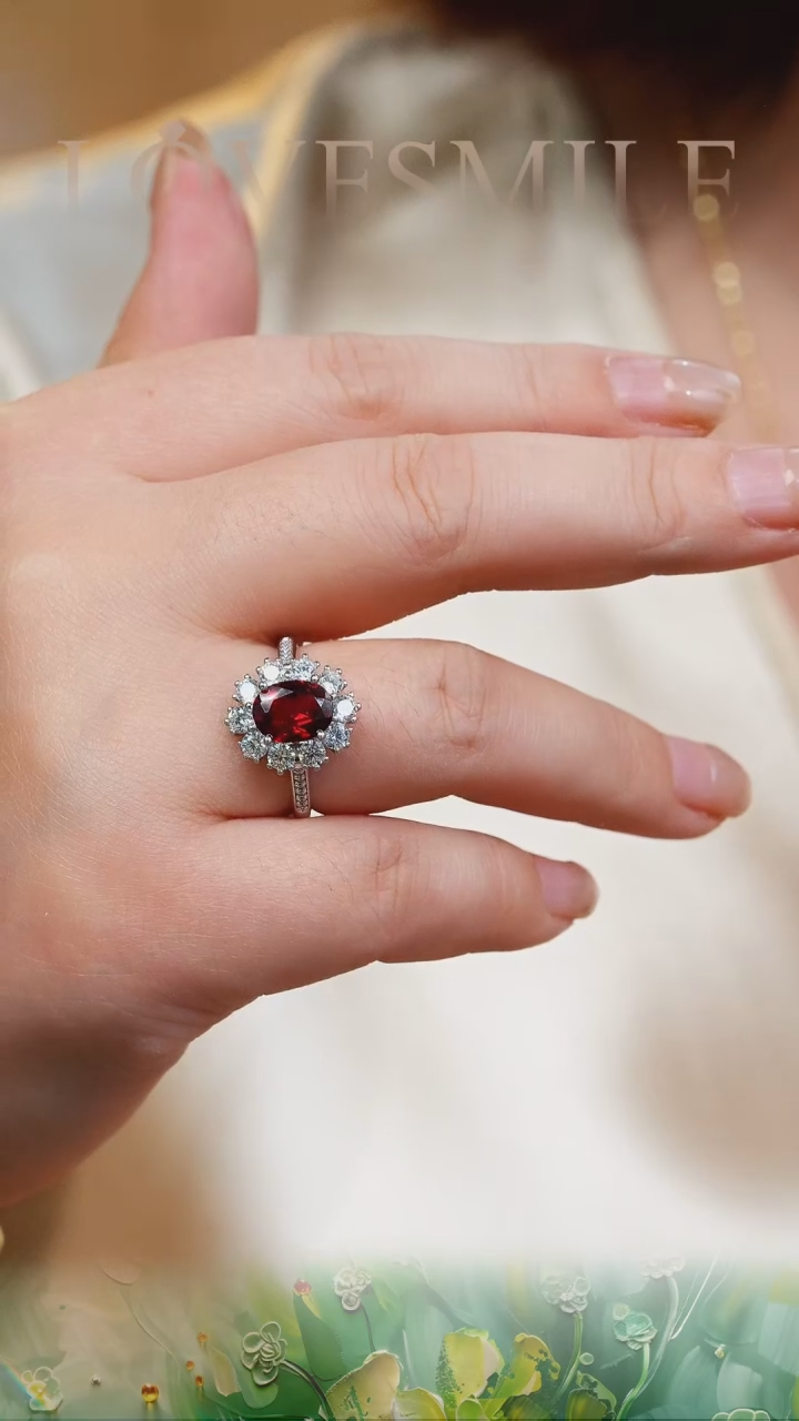 石榴石戒指银S925镶嵌009戒指