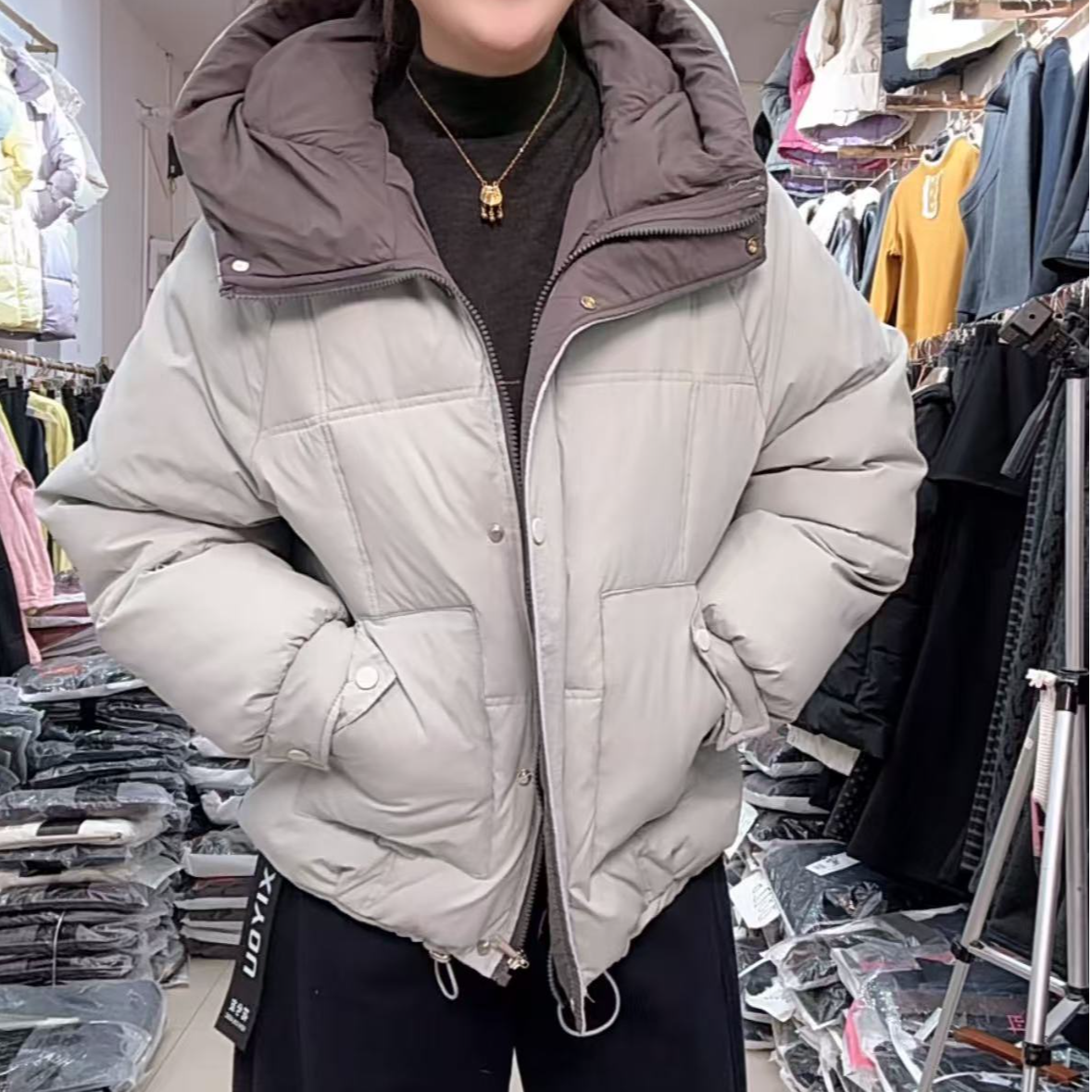 【娜姐家】89#冬季立领时尚撞色拼接休闲连帽棉服