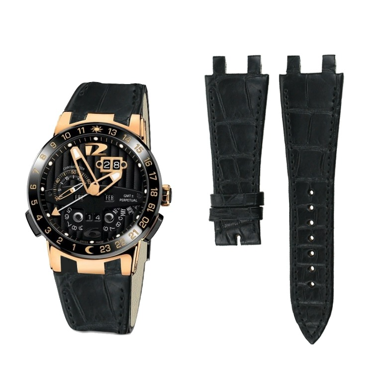适用雅典万年历年手表真皮表带优质美洲鳄鱼皮表带322-00男款43mm