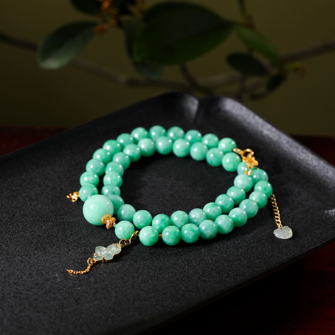 【意婵】《镜中花》天然典藏级缅A阳绿翡翠双圈手链18K金-911163