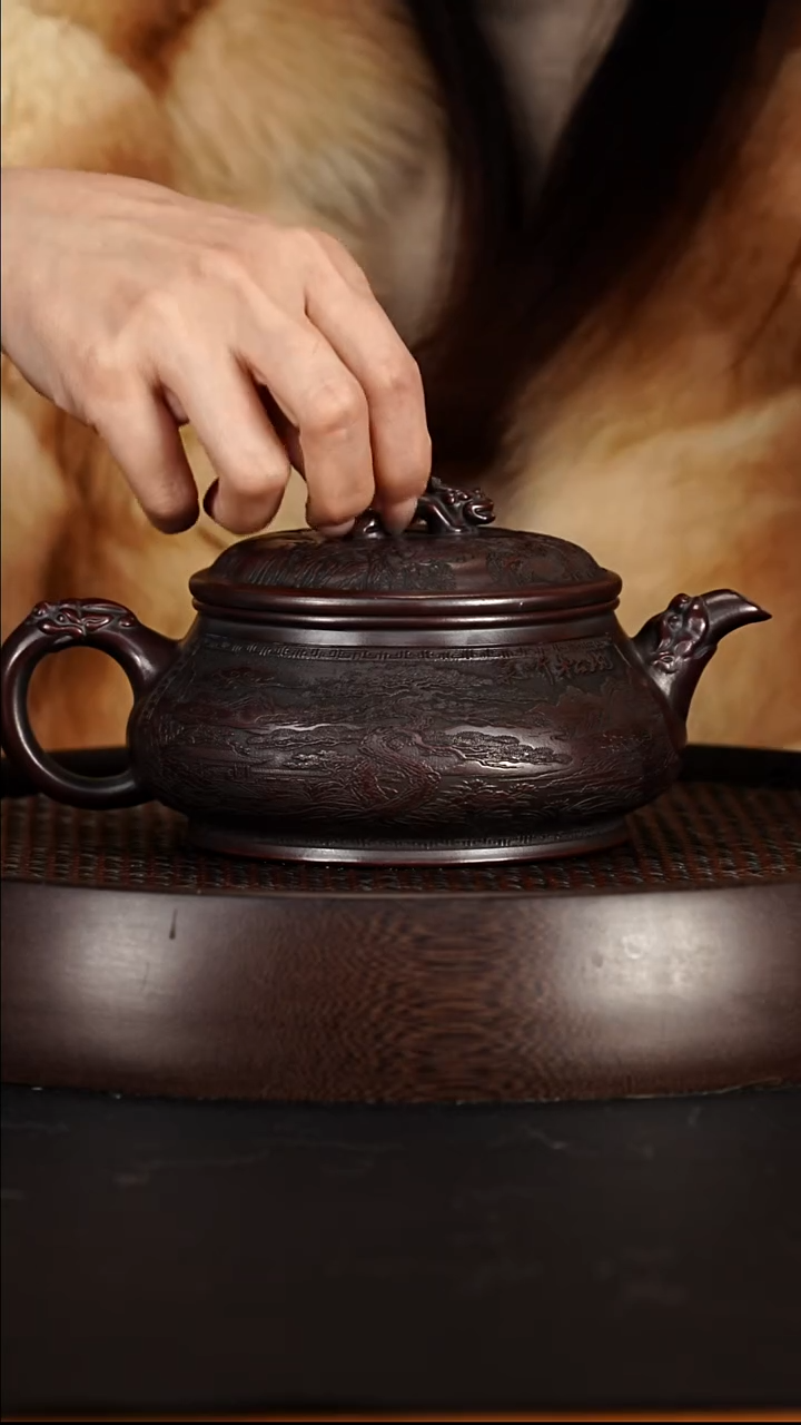 茶壶紫砂宜兴紫砂壶龙山古乌泥柴烧明炉500cc