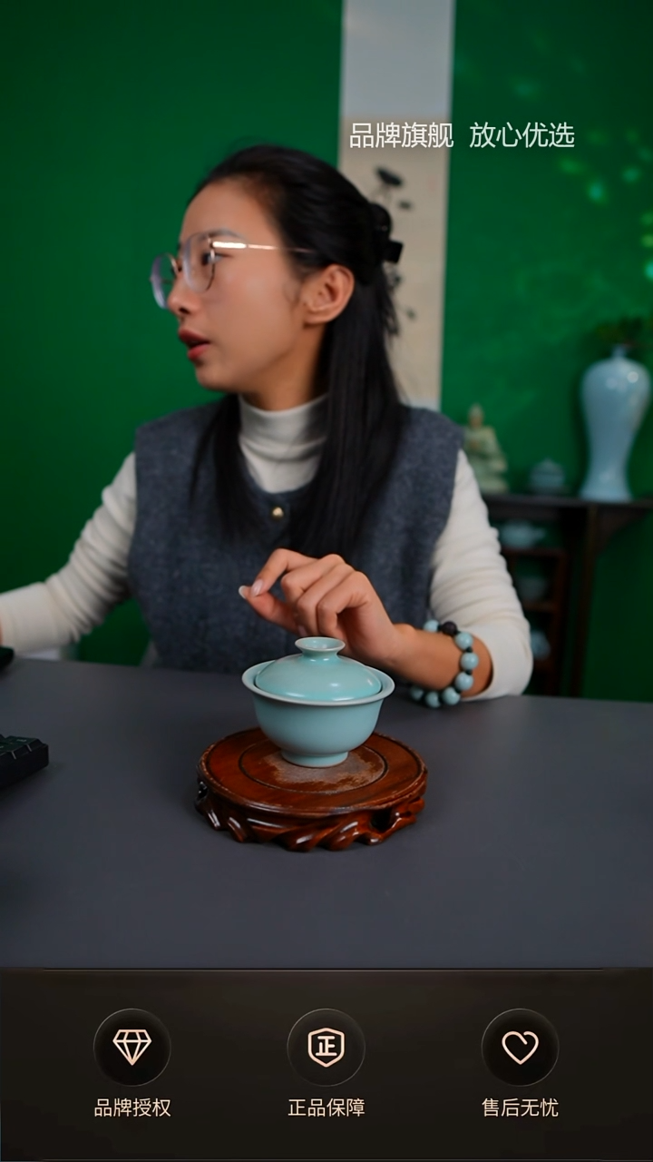 【闪购商品】新品仿古二才压手盖碗不完美简匠