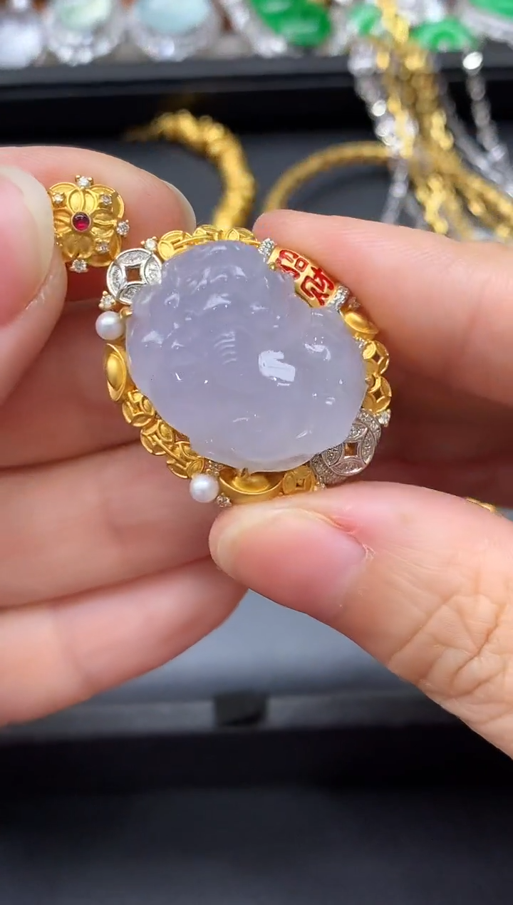 颈饰18K金镶嵌翡翠723-中国好珍宝