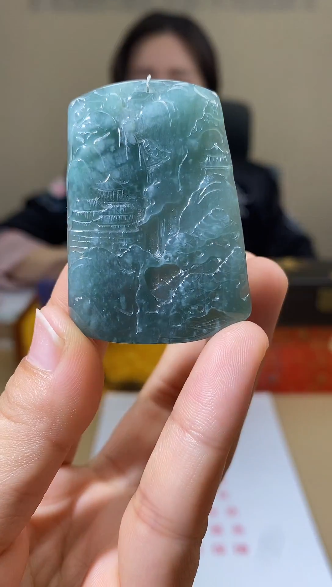 【闪购商品】翡翠颈饰未镶嵌天然A货翡翠山水牌