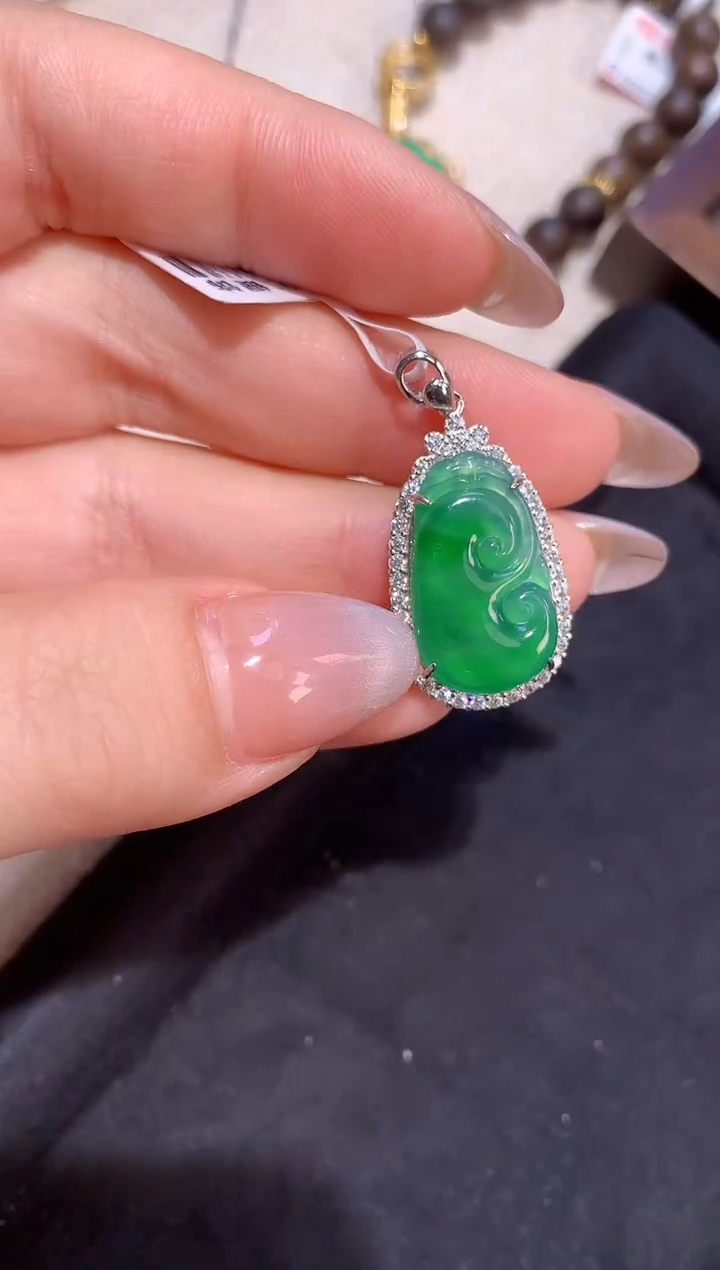 翡翠银S925镶嵌吊坠(不含链)【挽石珠宝】如意