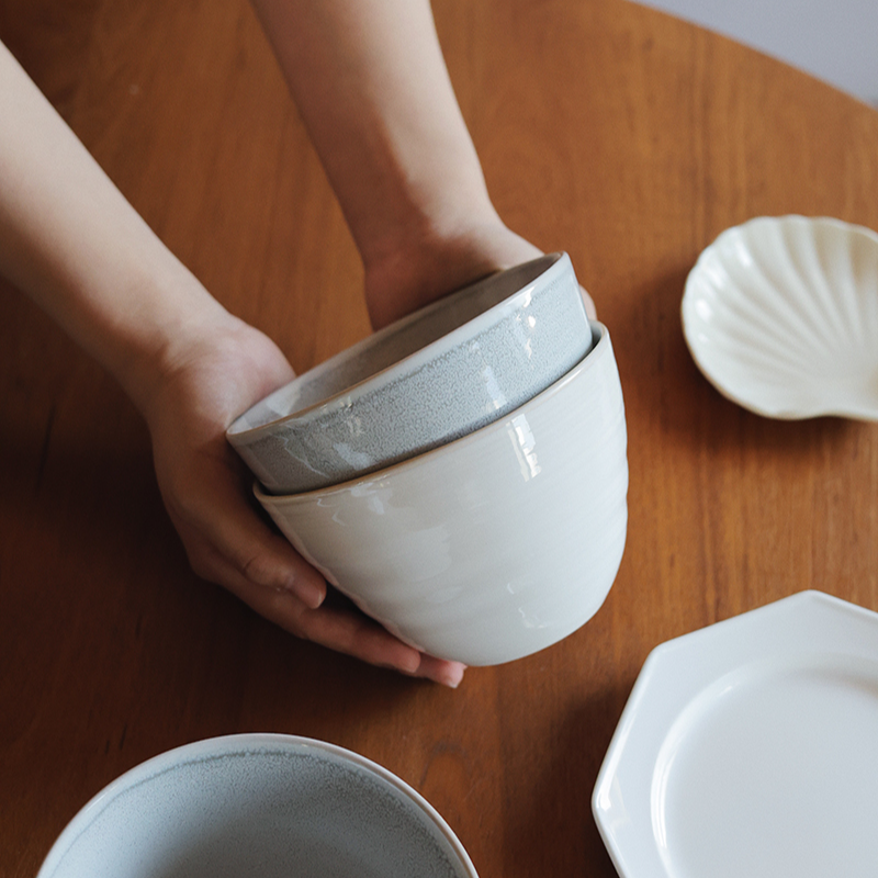 【瑕疵】Camus say 贝纹系列笋型碗-浅海蓝+米脂白各一只 13.5×9cm