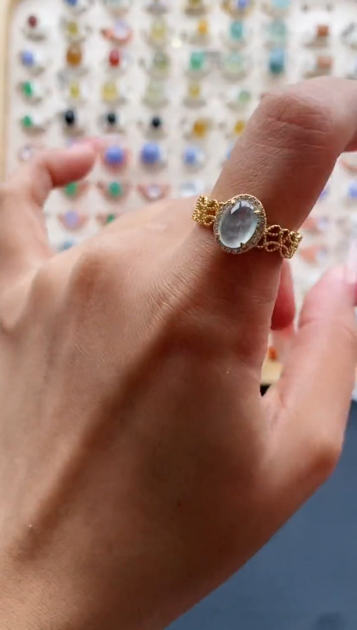 【闪购商品】翡翠戒指银S925镶嵌缅甸天然A货翡翠222 9+4