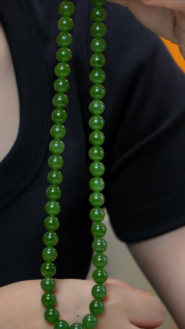 和田玉（碧玉）未镶嵌项链碧玉项链9-10mm 多样性发其一