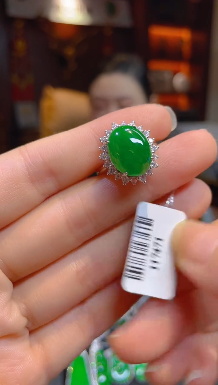 【闪购商品】翡翠戒指银S925镶嵌117471天然A货翡翠戒指