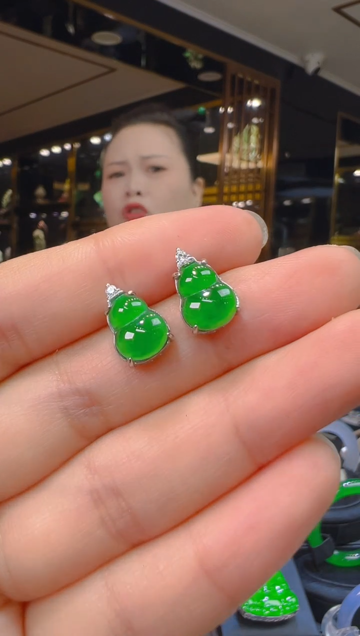 翡翠银S925镶嵌耳饰023（多样性发其一）