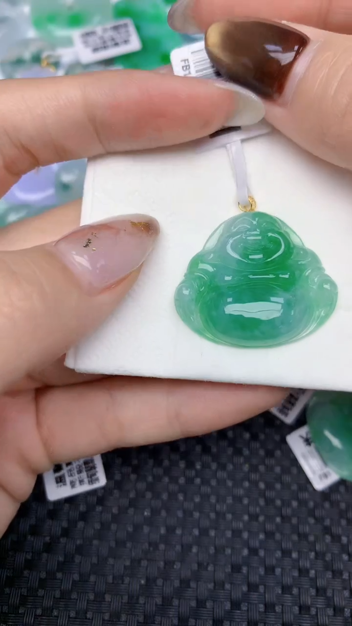 颈饰18K金镶嵌翡翠天然缅甸翡翠a货百元以上9元证书费自理