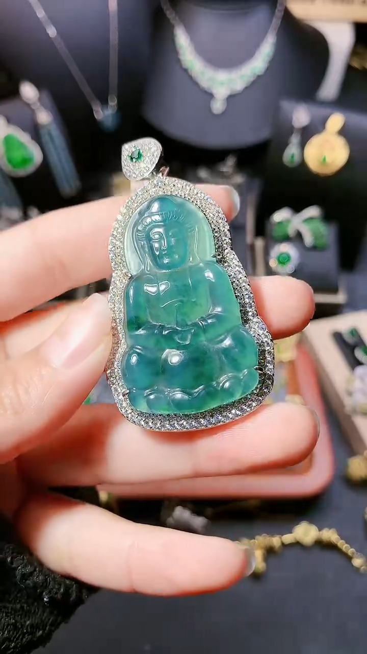 【闪购商品】翡翠毛衣链银S925镶嵌吊坠