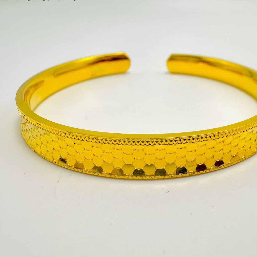 足银手镯 龙鳞开口手镯 时尚精致手工实心