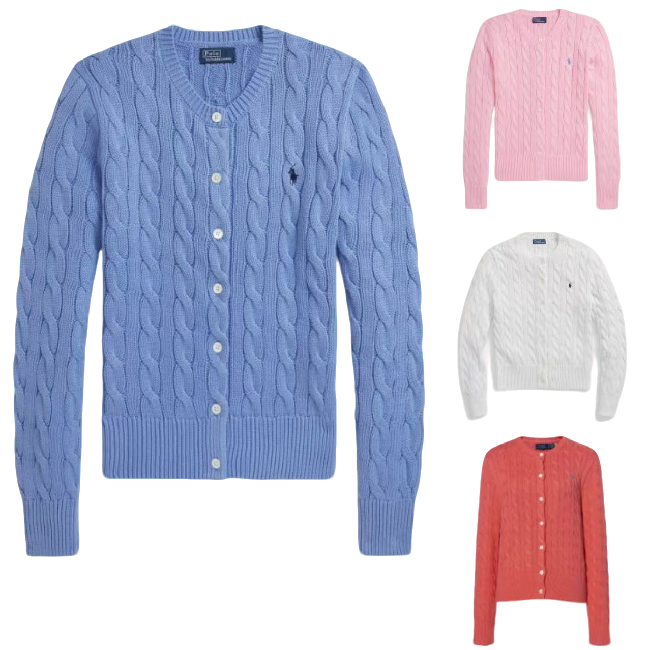 Polo Ralph Lauren 纯色Logo刺绣圆领单排扣长袖针织衫 女款