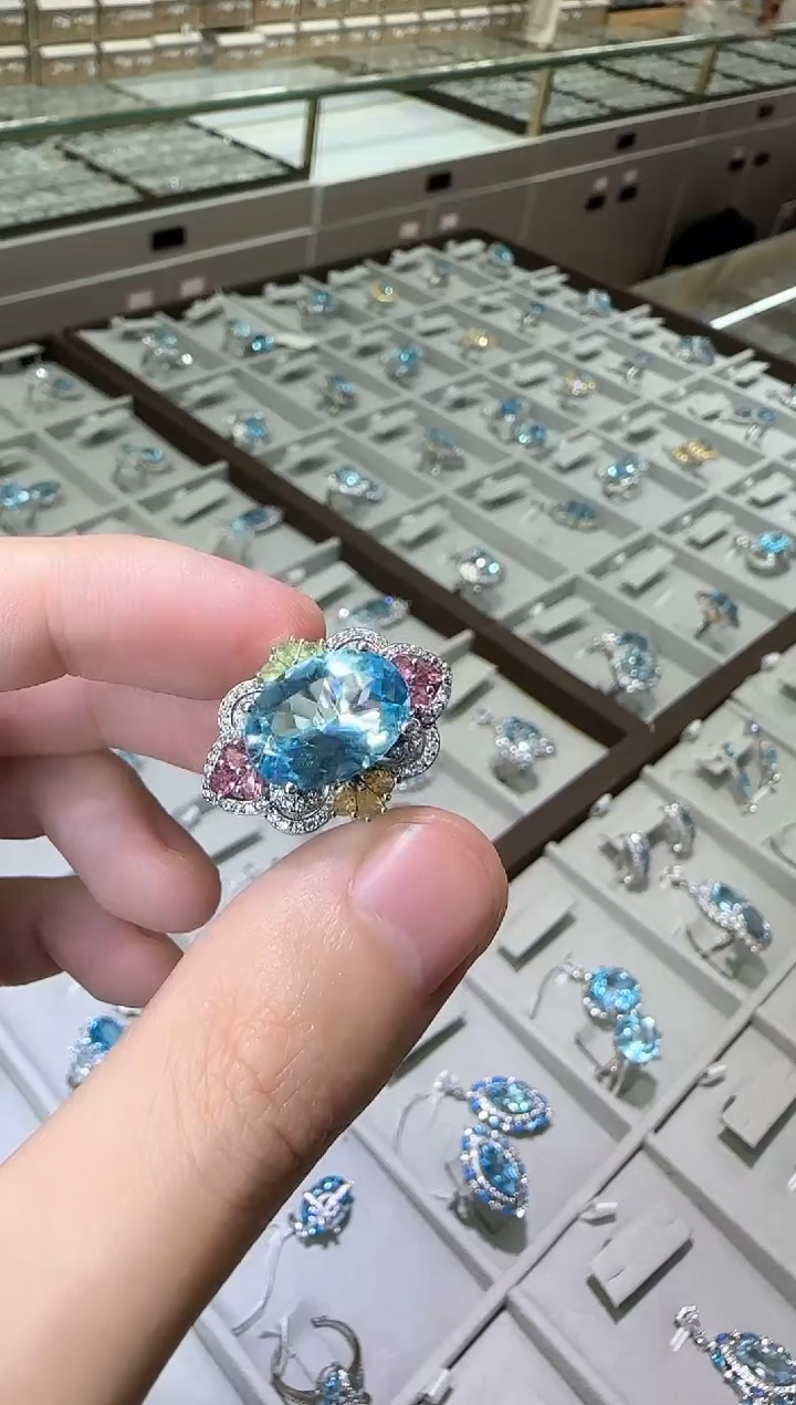 【闪购商品】托帕石戒指银S925镶嵌10*14mm设计款
