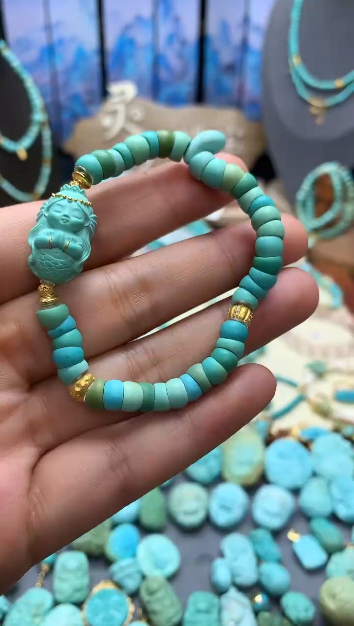 【闪购商品】绿松石手链18K金镶嵌精工大肠手链