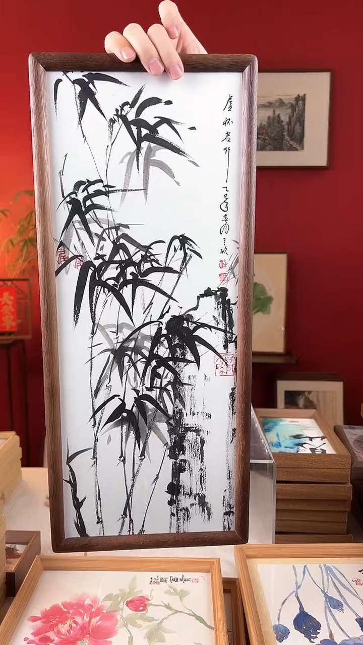 【闪购商品】国画墨竹纯手绘国画23*53实木画框