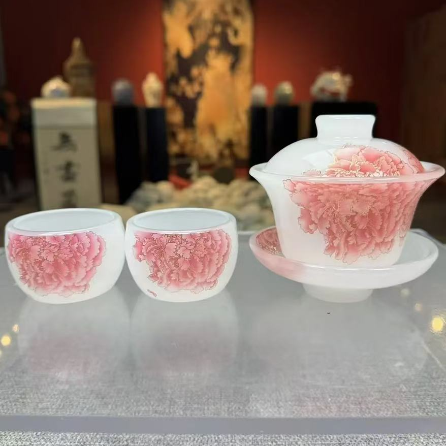 牡丹琉璃盖碗H86