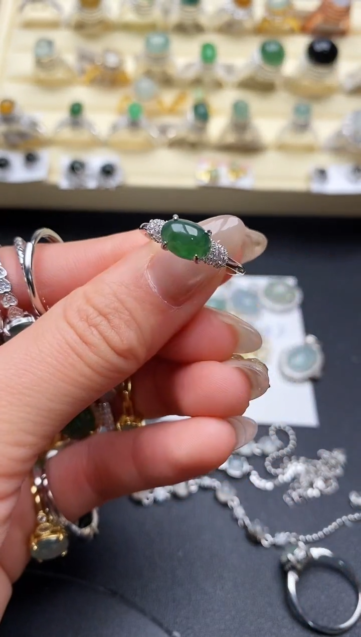 【闪购商品】翡翠戒指银S925镶嵌缅甸翡翠2   10+9