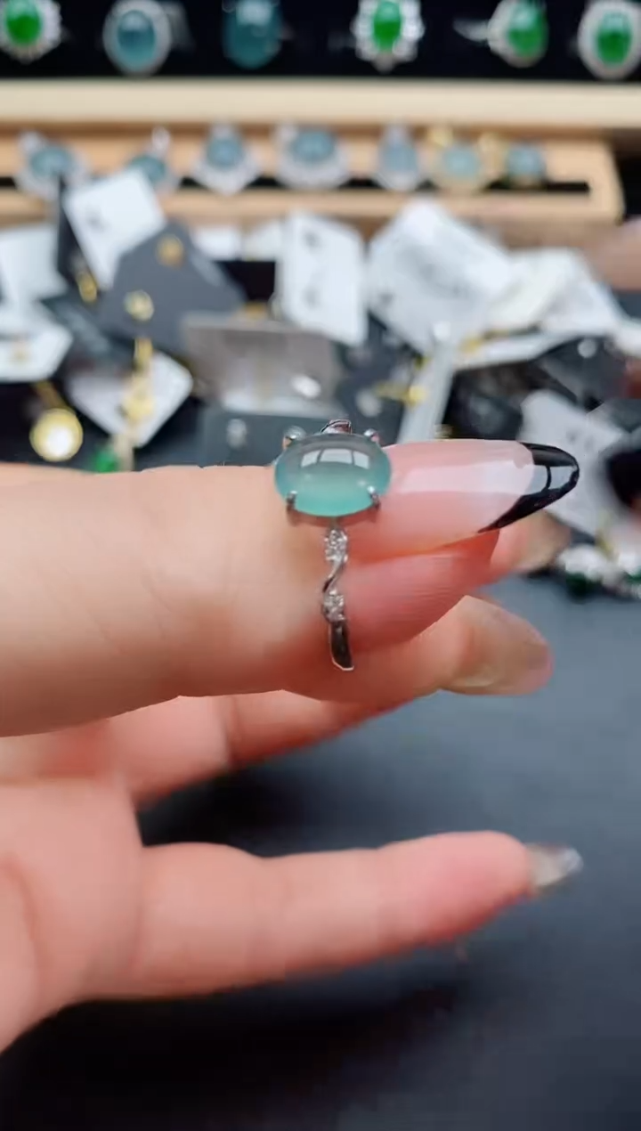 翡翠戒指银S925镶嵌850850