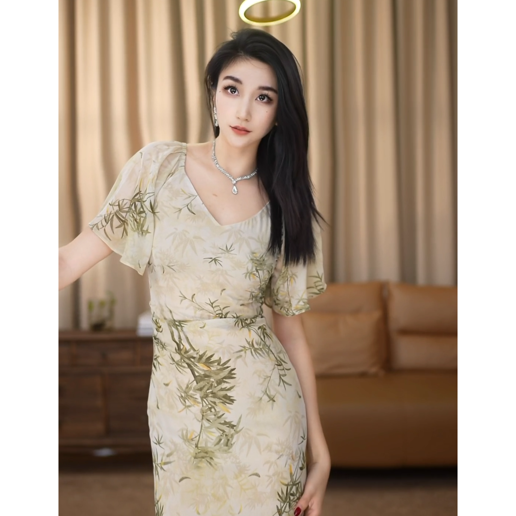 【金穗】竹叶青青夏季新款碎花气质修身显瘦连衣裙-CY113