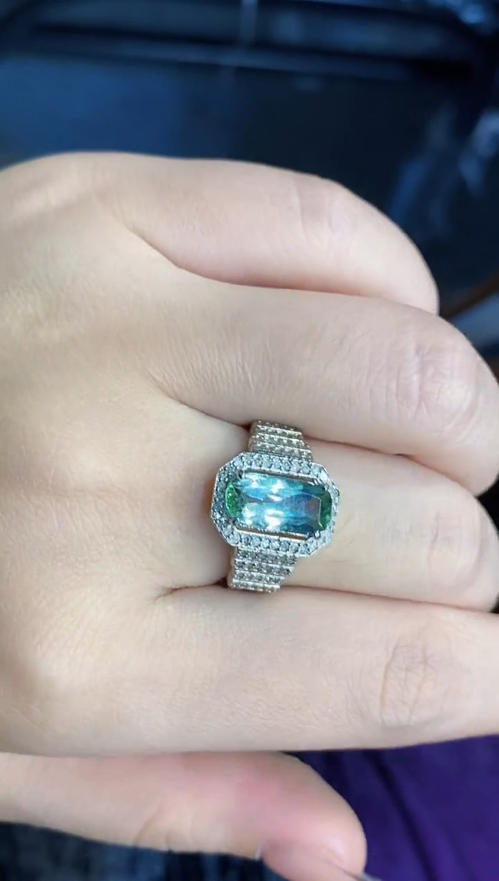 银S925镶嵌戒指定制碧玺楚楚珠宝中古甄选不退换