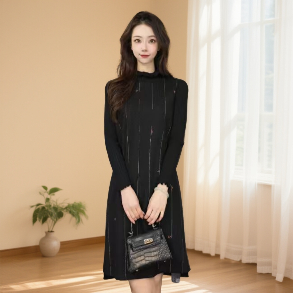 乔万尼女装新款针织连衣裙修身显瘦裙子长袖休闲ES3E0002