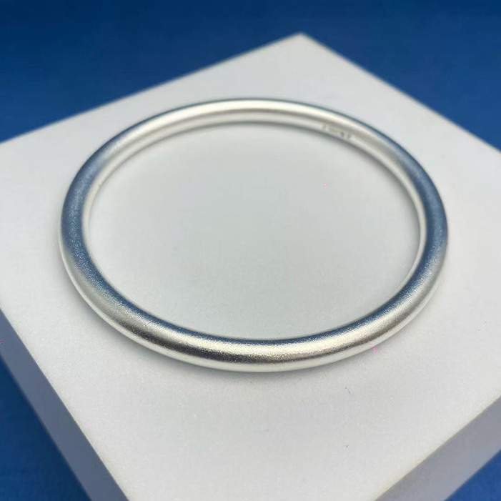 足银手镯 7号 足银999.9 古法素圈磨砂镯实心闭口镯子时尚百搭