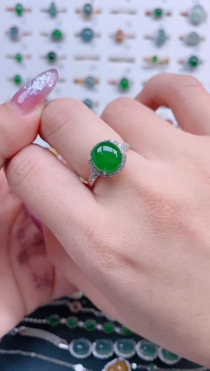 银S925镶嵌戒指翡翠天然翡翠1