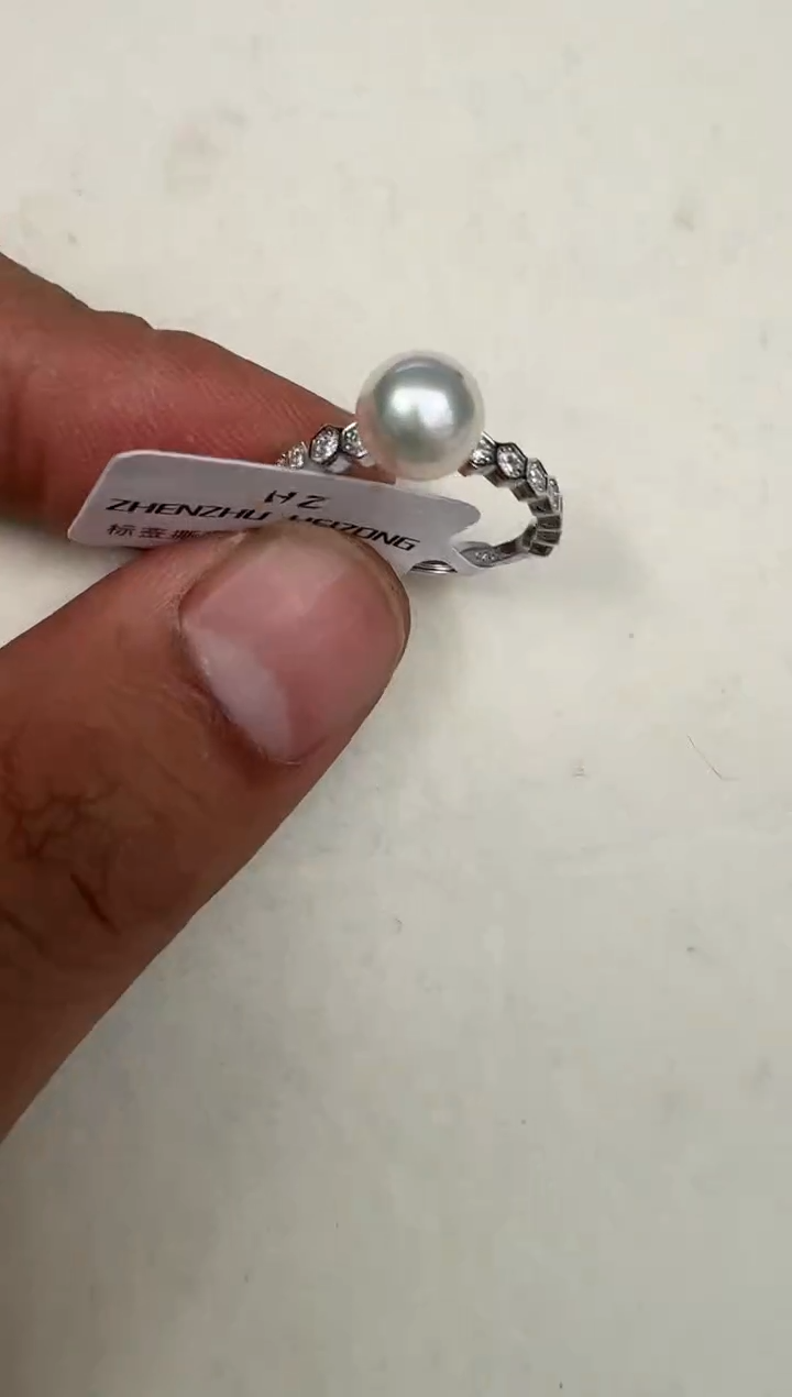 银S925镶嵌戒指海水珍珠戒指