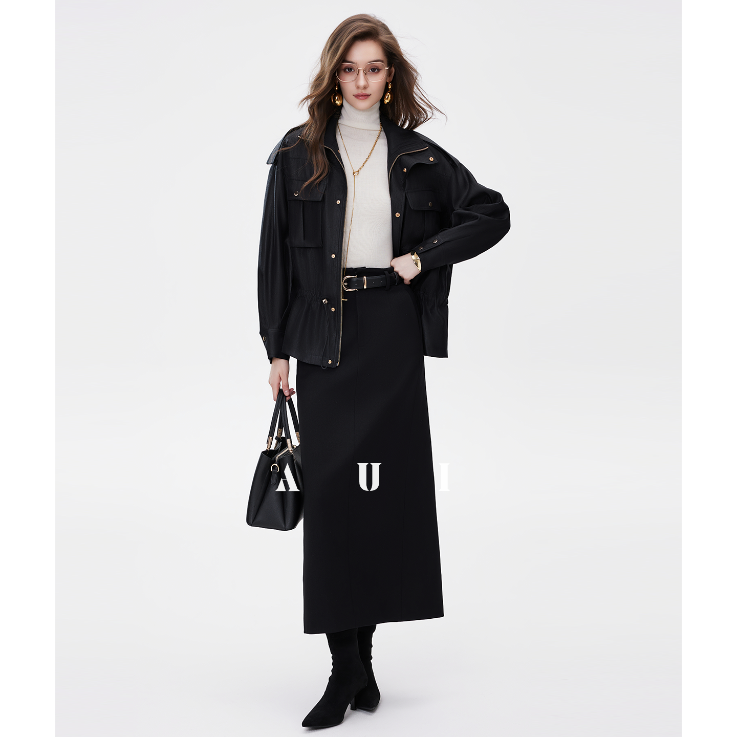 《粉丝专享》AUI 职业a字半身裙女中长款西装裙子TT-25W140326