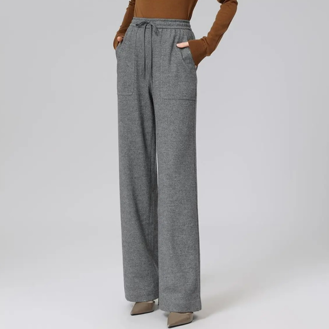 AMASS/阿玛施 时尚气质百搭松紧细闪收腰抽绳休闲长裤5100386