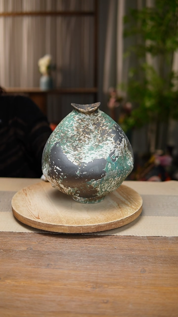 【闪购商品】陶瓷  花器涂鸦绿大肚