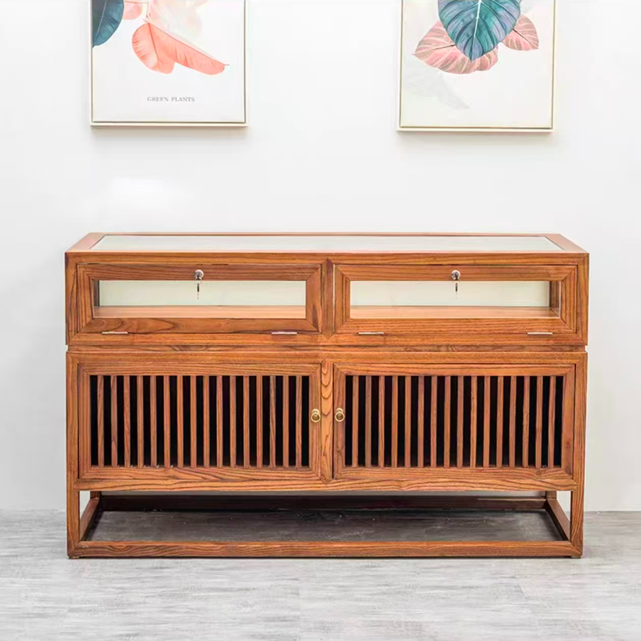 珠宝首饰展示柜透明玻璃柜台博物馆展柜中式实木烟酒柜饰品中岛柜