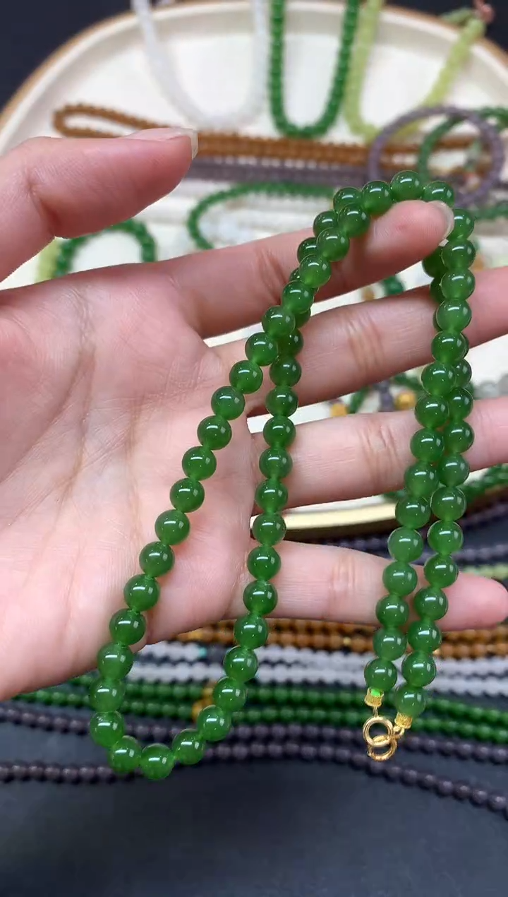 【闪购商品】和田玉珠链18K金镶嵌珠链A369|2380