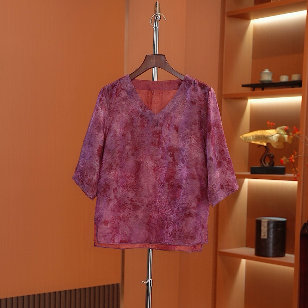 [枝缠紫雾-双面穿福光锦]新中式高档双面绣双面穿四经绞织花上衣