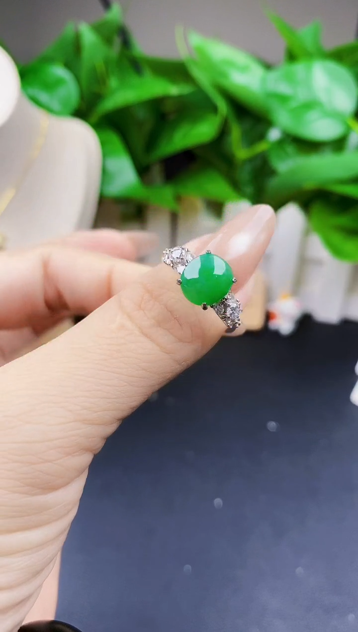 翡翠戒指银S925镶嵌12