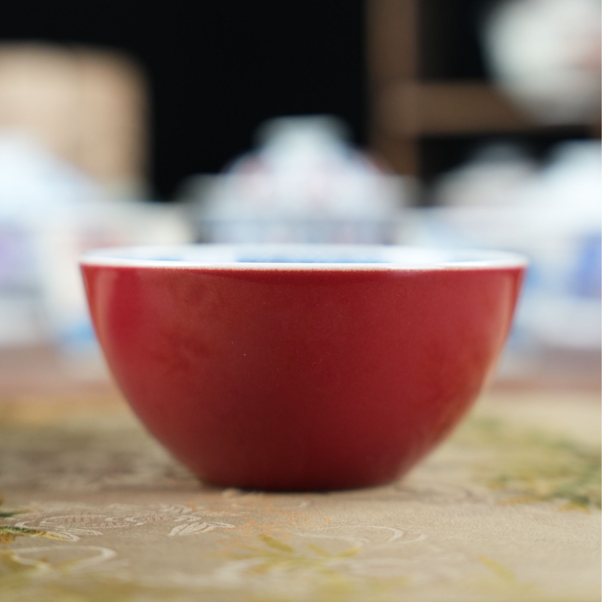 景德镇内山茶花外珊瑚红颜色釉「逸古堂」纯手工茶杯杯子家用茶具