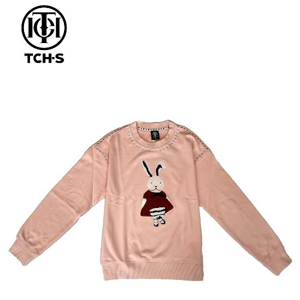 线上潮牌-TCH兔子字母烫钻粉色休闲情侣宽松圆领卫衣S72A116060