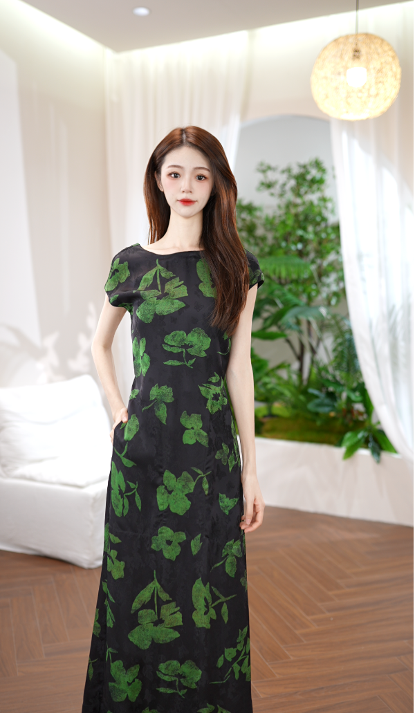 IONOY-G260短袖法式韵味显瘦遮肉宽松气质绿色禁机洗 大七