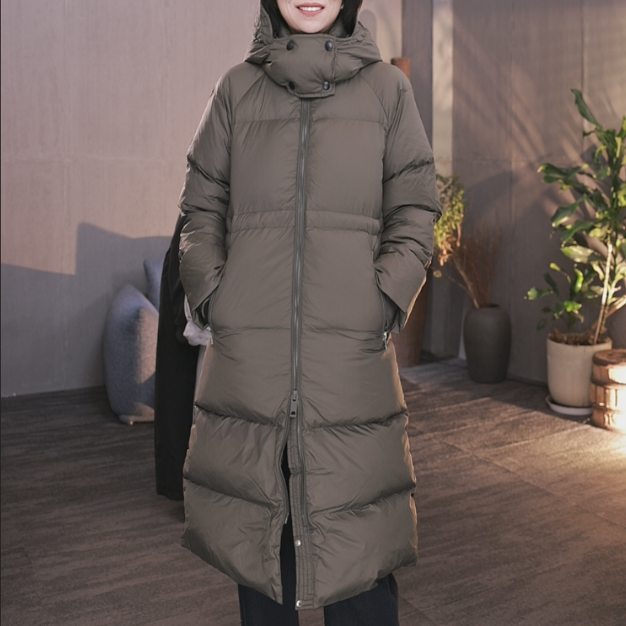 东倪MF 新款冬季羽绒服女长款90白鸭绒连帽收腰时尚外套 85D2228