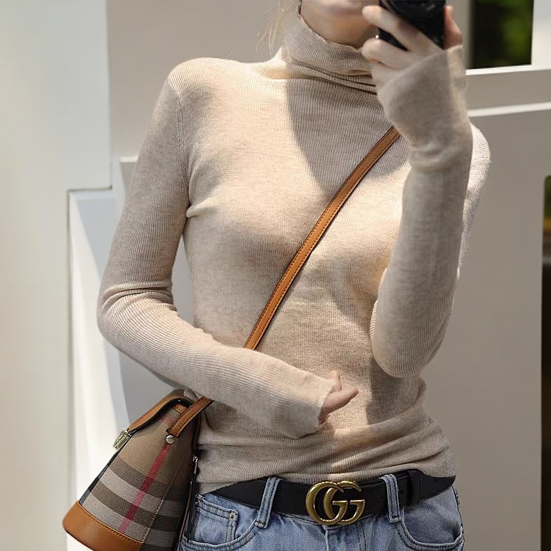 高领针织衫【反季清仓】秋冬女堆堆领短款套头毛衣高领修身显瘦打底