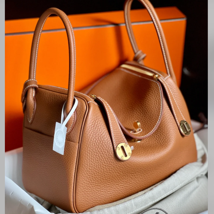 95新 Hermes/爱马仕 小花Jerry lindy 26 金棕 单肩包