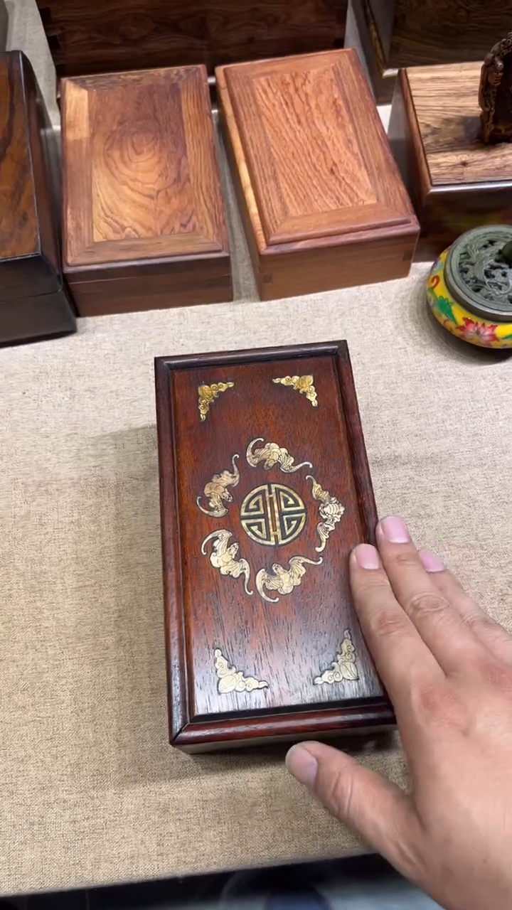 木五福捧寿螺钿抽拉盒