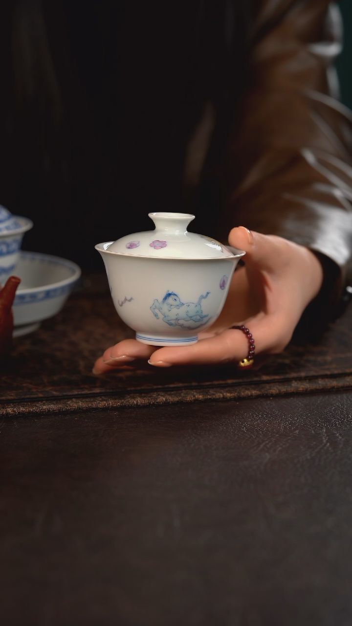 【闪购商品】杯活动价聚澜堂斗彩小鹿葵小撇口盖碗