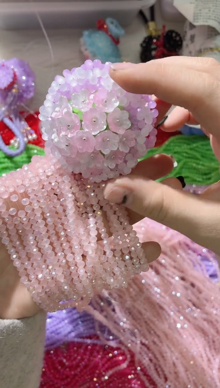 玻璃0762 卡4水晶扁10条AB水粉玉