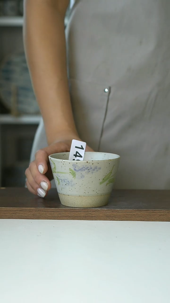 149微瑕手作手绘薰衣草220ml猪口杯@4-2@